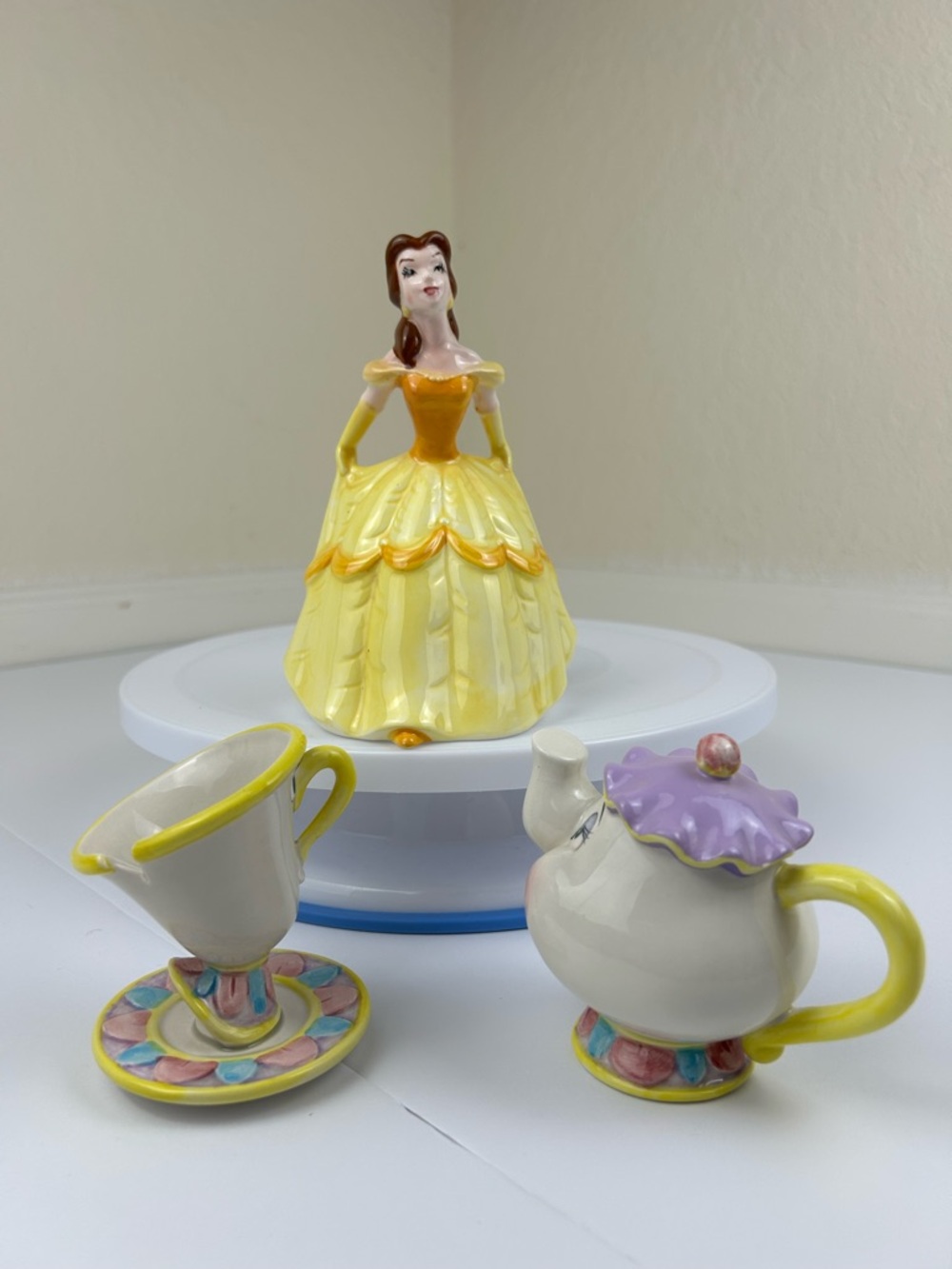 Disney Belle Mrs Potts Chip from Beauty & Beast Porcelain Figurines Set